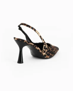 MISS GLOBO - Décolleté slingback leopardata in raso con sottopiede in memory foam, tacco 7,5CM