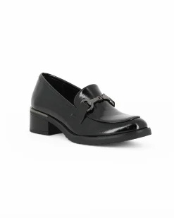 MISS GLOBO - Mocassino nero effetto vernice con morsetto e sottopiede in memory soft