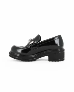 MISS GLOBO - Mocassino nero effetto vernice con morsetto in strass, tacco 5CM