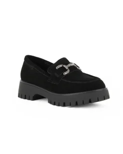 MISS GLOBO - Mocassino nero scamosciato in VERA PELLE con morsetto e sottopiede in memory soft