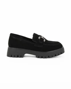 MISS GLOBO - Mocassino nero scamosciato in VERA PELLE con morsetto e sottopiede in memory soft