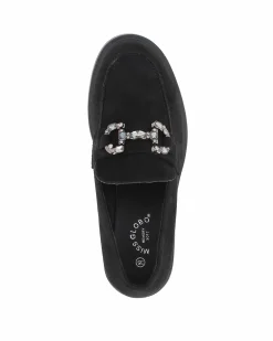 MISS GLOBO - Mocassino nero scamosciato con morsetto gioiello e sottopiede in memory soft