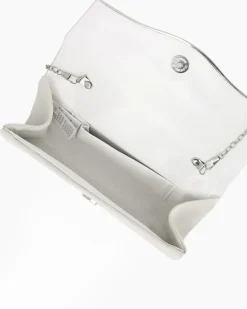 MISS GLOBO - Pochette avorio con patta e dettaglio in metallo argento