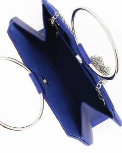 MISS GLOBO - POCHETTE RASO BLU CON STRASS E MANICI TONDI IN METALLO