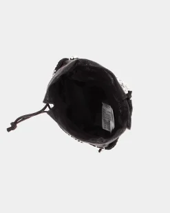 MISS GLOBO - Pochette secchiello nera con strass e chiusura coulisse, tracolla catenina removibile