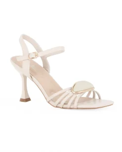 MISS GLOBO - Sandalo beige con dettaglio frontale e  punta quadrata, tacco 8CM