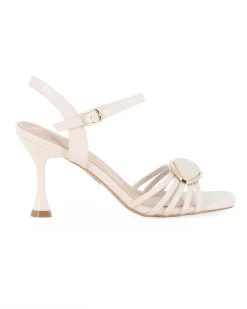 MISS GLOBO - Sandalo beige con dettaglio frontale e  punta quadrata, tacco 8CM
