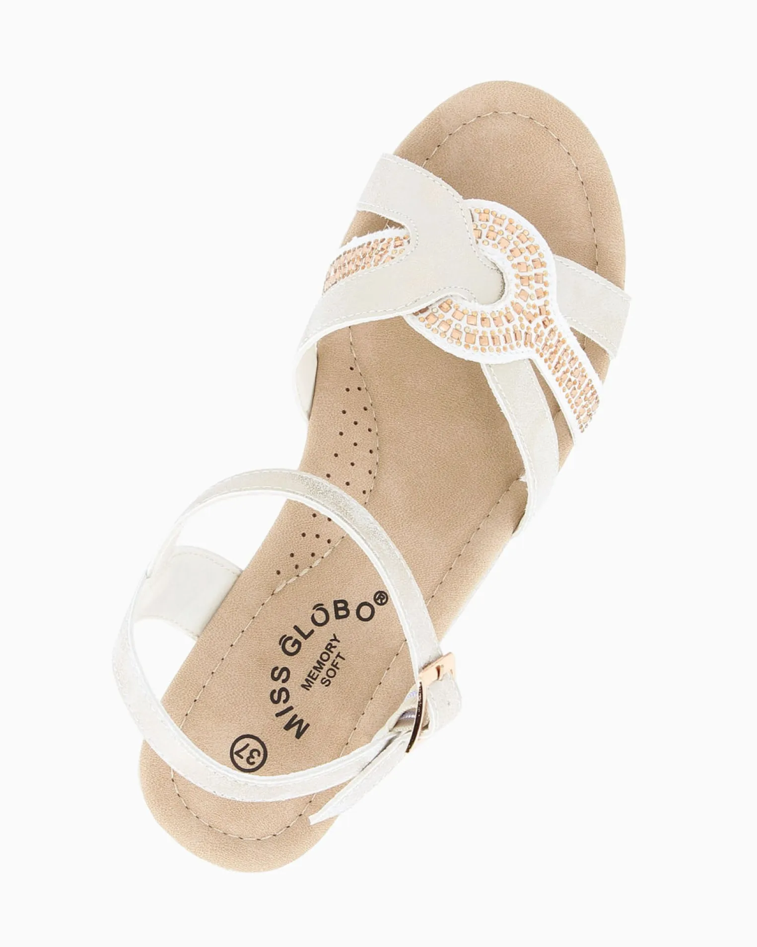 MISS GLOBO - Sandalo beige platform con sottopiede memory soft e dettaglio strass, zeppa 5CM
