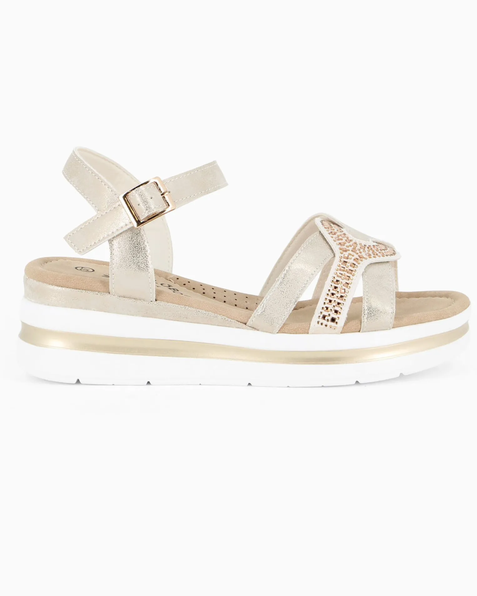 MISS GLOBO - Sandalo beige platform con sottopiede memory soft e dettaglio strass, zeppa 5CM