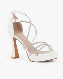 MISS GLOBO - Sandalo bianco con cinturini in strass incrociati, tacco 11CM