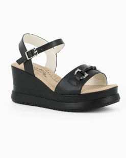 MISS GLOBO - Sandalo nero platform con sottopiede memory soft e morsetto, zeppa 7CM