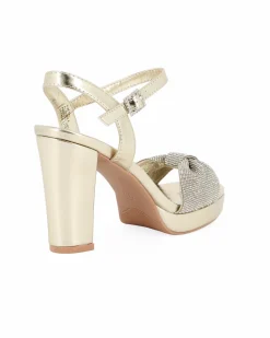 MISS GLOBO - Sandalo oro con nodo in strass, tacco 9CM