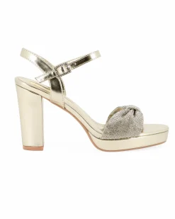 MISS GLOBO - Sandalo oro con nodo in strass, tacco 9CM