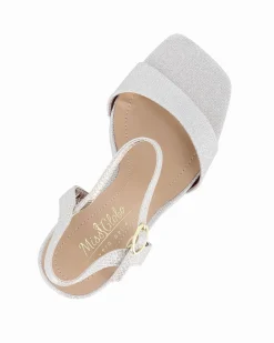 MISS GLOBO - Sandalo oro in lurex con sottopiede in VERA PELLE e punta quadrata, tacco 9,5CM