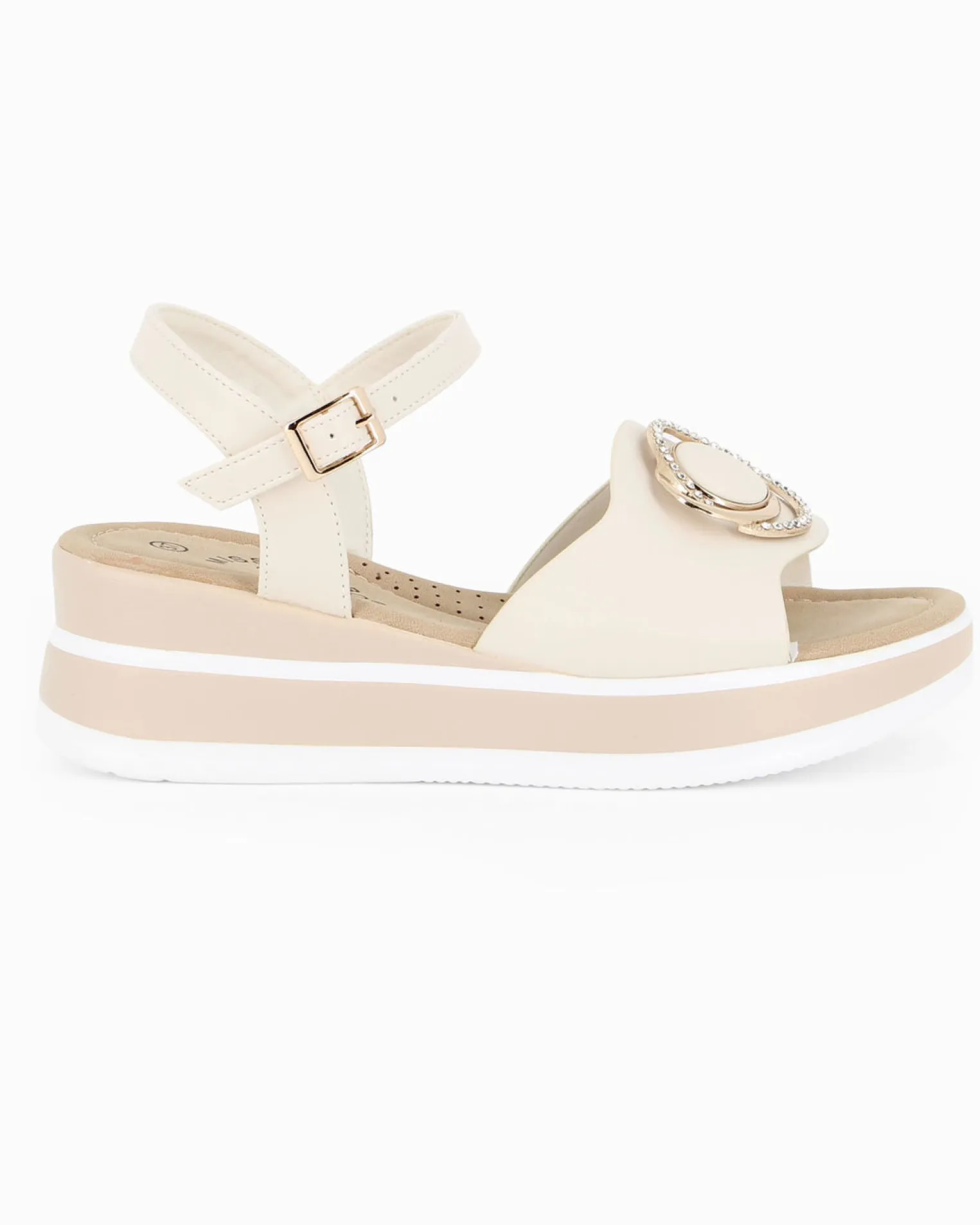 MISS GLOBO - Sandalo panna platform con sottopiede memory soft e dettaglio metallico in strass, zeppa 5CM