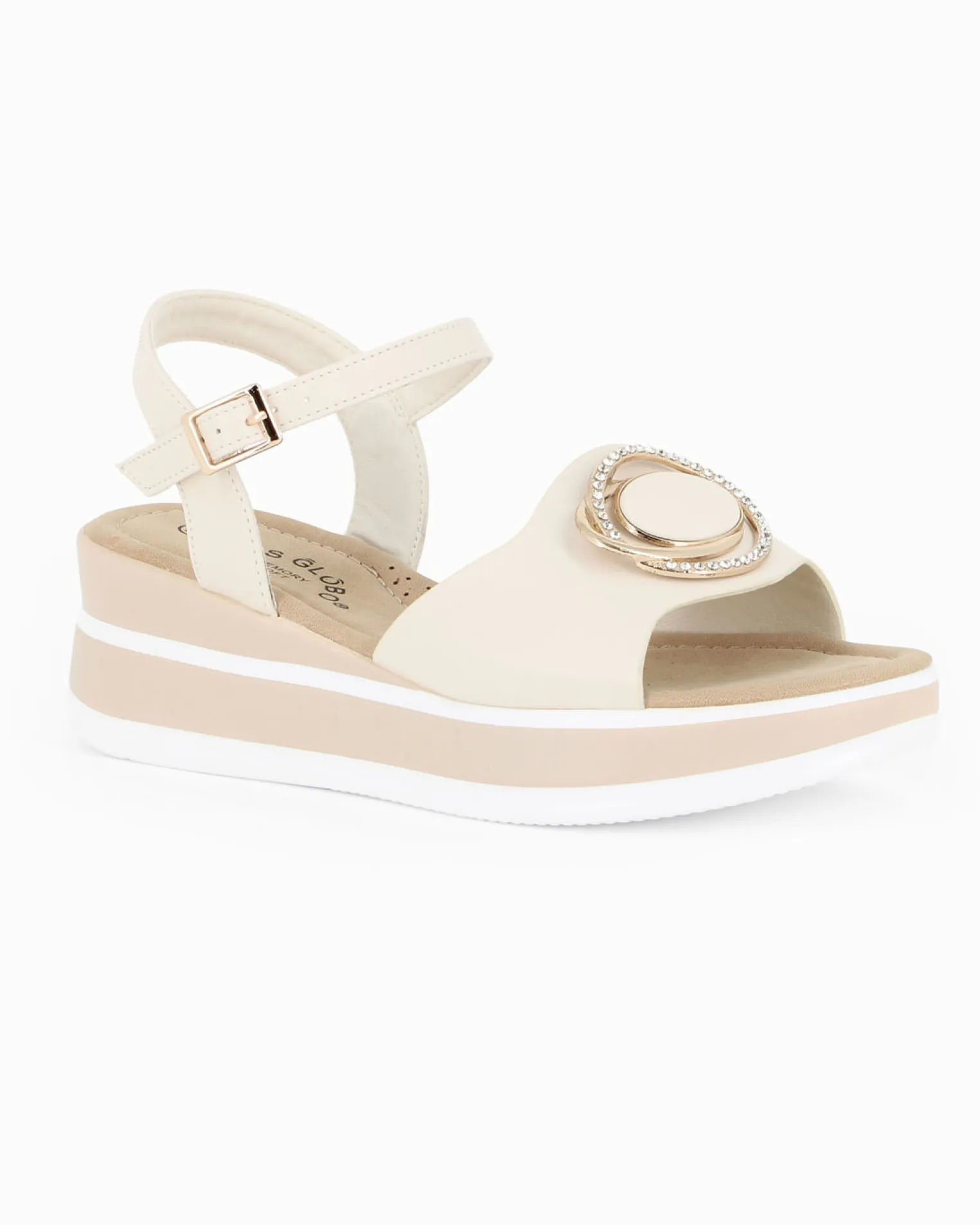 MISS GLOBO - Sandalo panna platform con sottopiede memory soft e dettaglio metallico in strass, zeppa 5CM