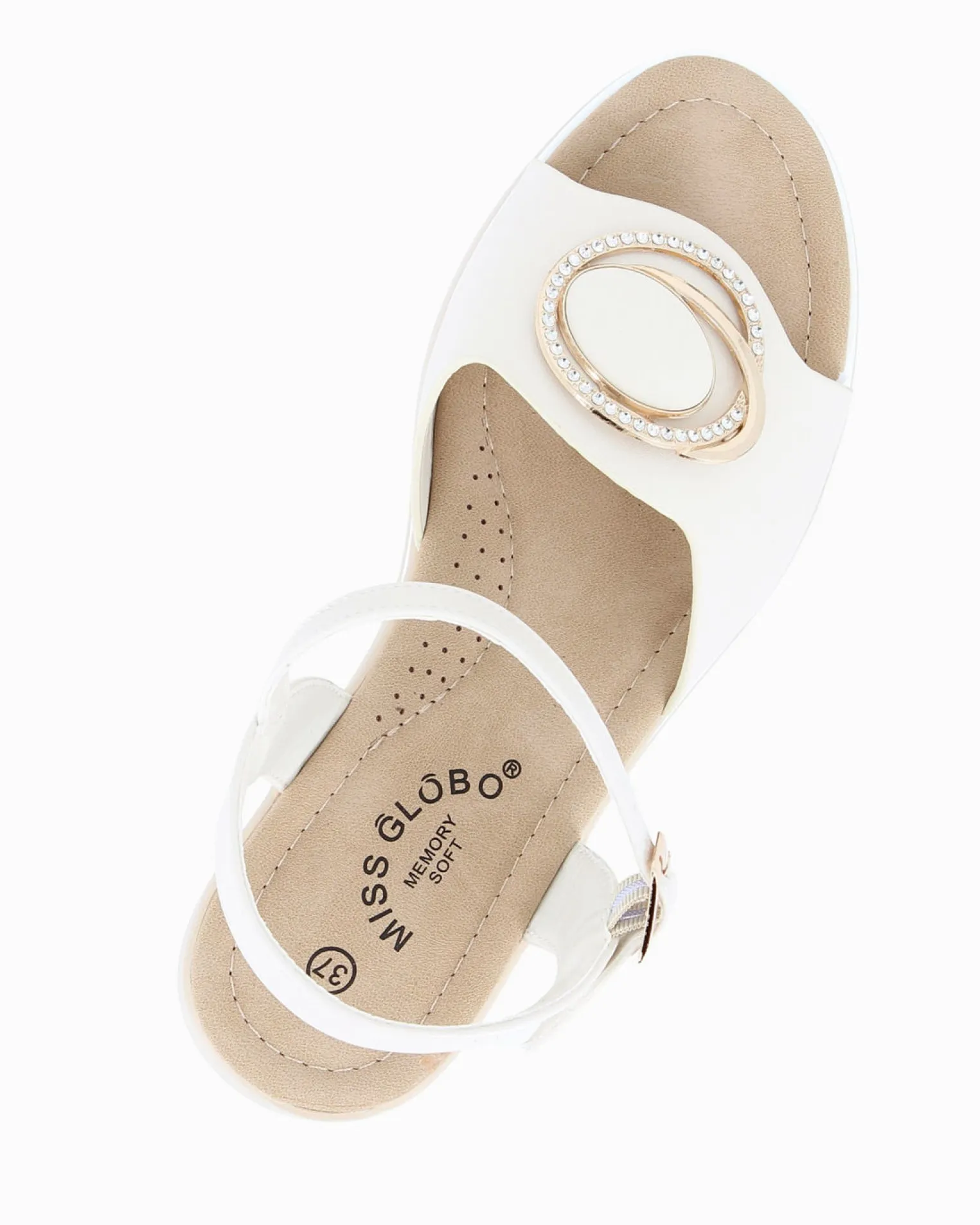 MISS GLOBO - Sandalo panna platform con sottopiede memory soft e dettaglio metallico in strass, zeppa 5CM