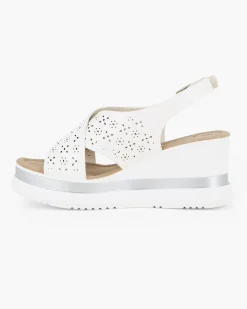 MISS GLOBO - Sandalo platform bianco con fasce incrociate traforate e sottopiede in memory soft, zeppa 7CM