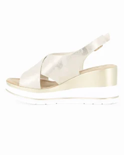 MISS GLOBO - Sandalo platform beige con incrocio frontale e sottopiede in memory soft, zeppa 7,5CM