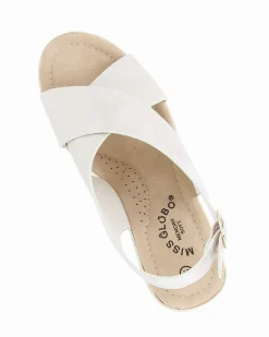 MISS GLOBO - Sandalo platform beige con incrocio frontale e sottopiede in memory soft, zeppa 7,5CM