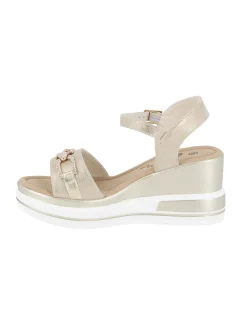 MISS GLOBO - Sandalo platform beige con sottopiede in memory soft e morsetto in strass, tacco 7CM