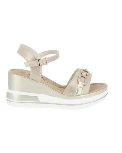 MISS GLOBO - Sandalo platform beige con sottopiede in memory soft e morsetto in strass, tacco 7CM