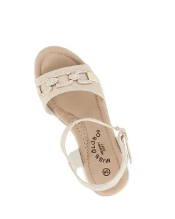 MISS GLOBO - Sandalo platform beige con sottopiede in memory soft e morsetto in strass, tacco 7CM