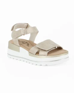 MISS GLOBO - Sandalo platform beige con strappi