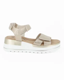 MISS GLOBO - Sandalo platform beige con strappi