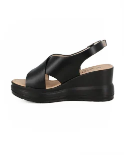 MISS GLOBO - Sandalo platform nero con incrocio frontale e sottopiede in memory soft, zeppa 7,5CM