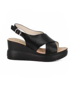 MISS GLOBO - Sandalo platform nero con incrocio frontale e sottopiede in memory soft, zeppa 7,5CM