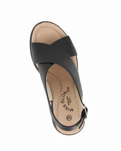 MISS GLOBO - Sandalo platform nero con incrocio frontale e sottopiede in memory soft, zeppa 7,5CM