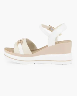 MISS GLOBO - Sandalo platform panna/bianco con sottopiede in memory soft e morsetto con strass, zeppa 7CM