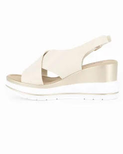 MISS GLOBO - Sandalo platform panna con incrocio frontale e sottopiede in memory soft, zeppa 7,5CM