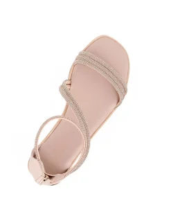 MISS GLOBO - Sandalo rosa/oro con strass e zip posteriore