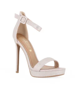 MISS GLOBO - Sandalo rose gold in lurex con sottopiede in VERA PELLE e cinturino alla caviglia, tacco 12,5CM