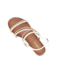 MISS GLOBO - Sandalo slingback bianco con cinturini intrecciati e strass