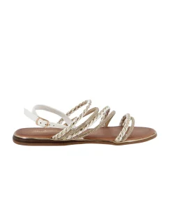 MISS GLOBO - Sandalo slingback bianco con cinturini intrecciati e strass