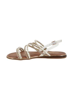 MISS GLOBO - Sandalo slingback bianco con cinturini intrecciati e strass