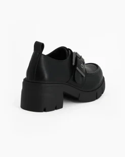 MISS GLOBO - Scarpa nera con suola track e cinturino con fibbia frontale, tacco 5,5CM