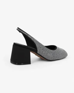 MISS GLOBO - Slingback nera con strass, punta tonda e sottopiede in memory foam TACCO 6,5