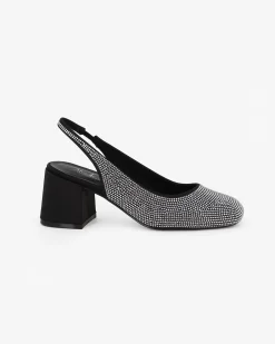MISS GLOBO - Slingback nera con strass, punta tonda e sottopiede in memory foam TACCO 6,5