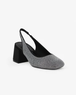 MISS GLOBO - Slingback nera con strass, punta tonda e sottopiede in memory foam TACCO 6,5