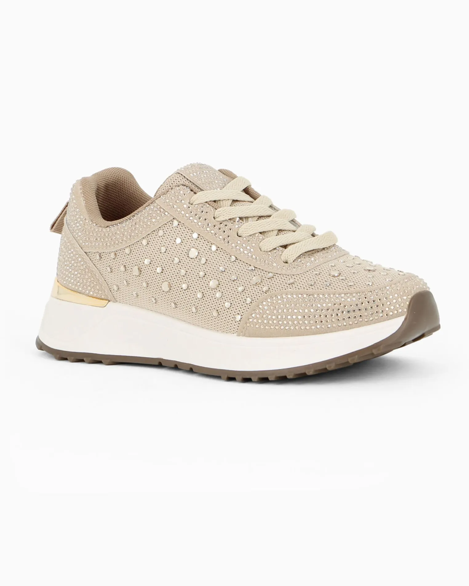 MISS GLOBO - Sneakers beige con lacci e strass