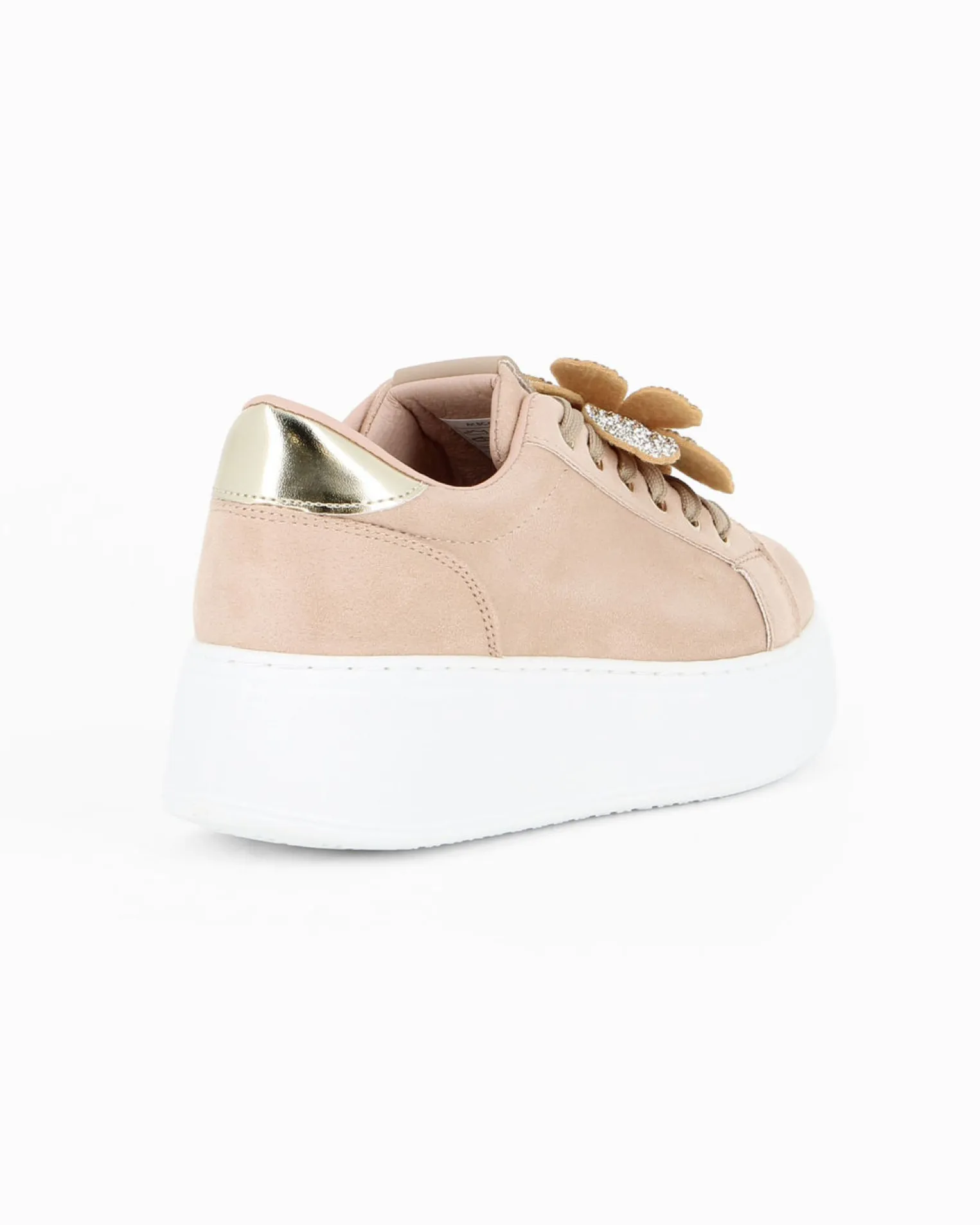 MISS GLOBO - Sneakers beige scamosciata con lacci e applicazione fiore in strass