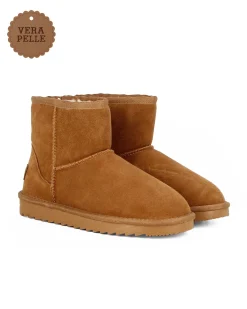 MISS GLOBO - Stivaletto camel in VERA PELLE con pelliccia interna