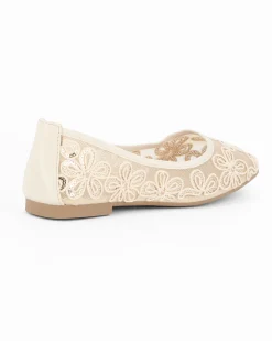 MY JEWELS - Ballerina beige a rete con fiori e paillettes