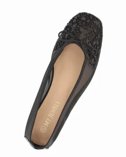 MY JEWELS - Ballerina nera a rete con fiocco e strass