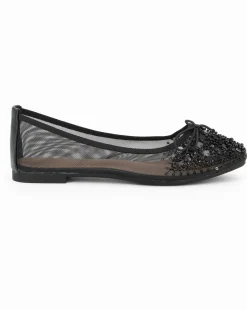 MY JEWELS - Ballerina nera a rete con fiocco e strass