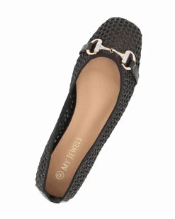 MY JEWELS - Ballerina nera intrecciata con morsetto in strass